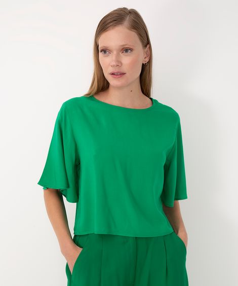 camiseta básica de viscose manga curta verde
