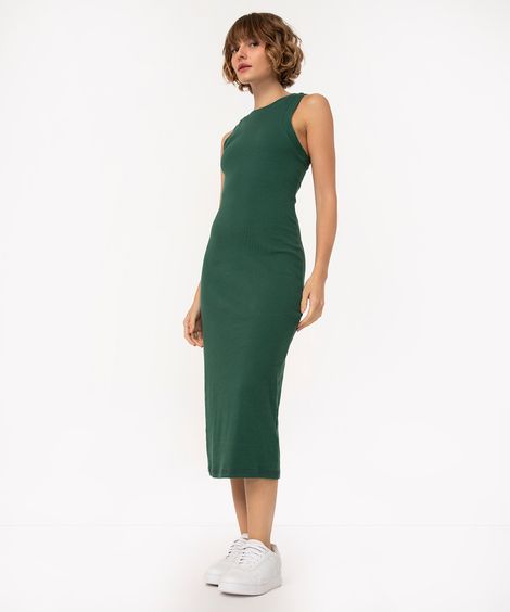 vestido básico midi decote halter neck verde floresta