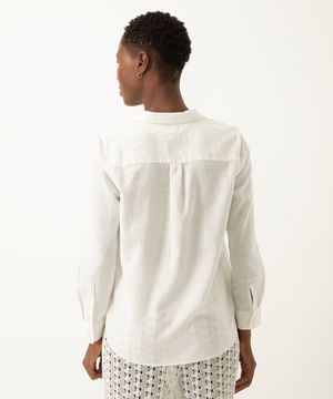 camisa bata com linho manga longa off white