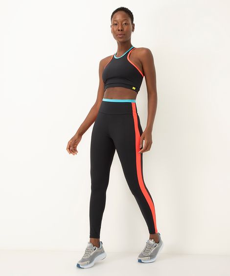 calça legging com recortes cintura alta esportiva preta