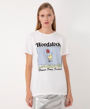 camiseta de algodão peanuts woodstock manga curta off white