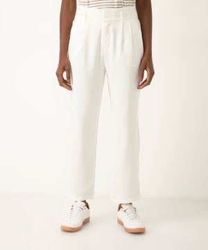 calça slouchy de viscose cós elástico off white