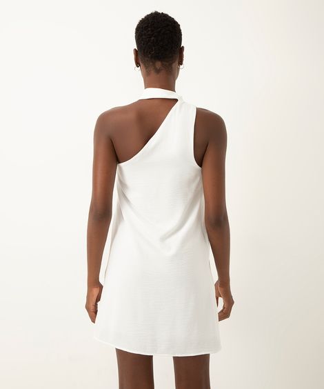vestido curto ombro único com lenço off white