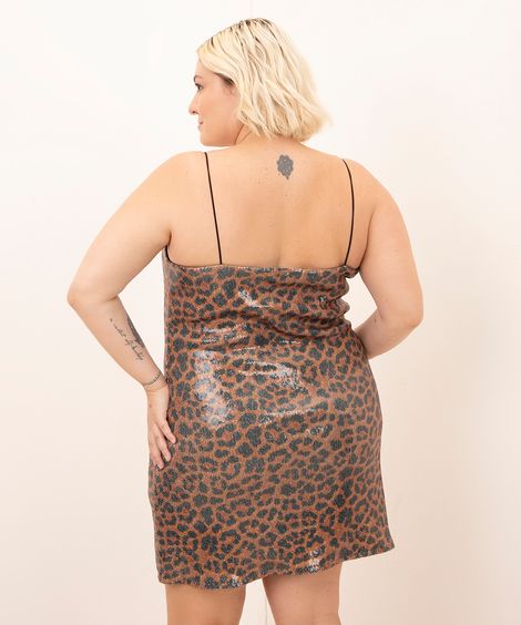 vestido curto plus size animal print paetê mindset colorido