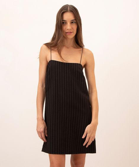 vestido curto risca de giz alça fina mindset preto