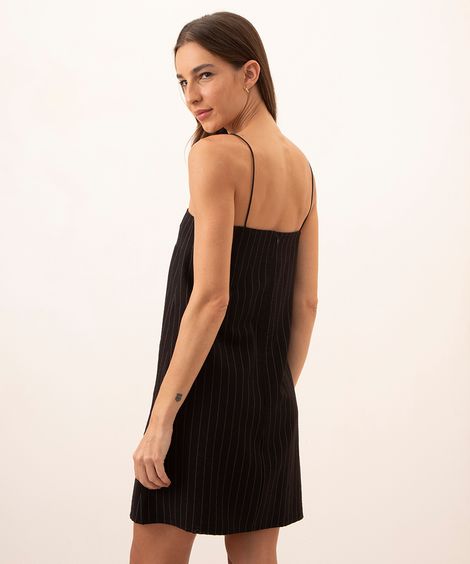 vestido curto risca de giz alça fina mindset preto