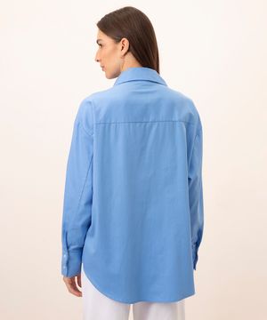 camisa de algodão manga longa com bolso mindset azul claro