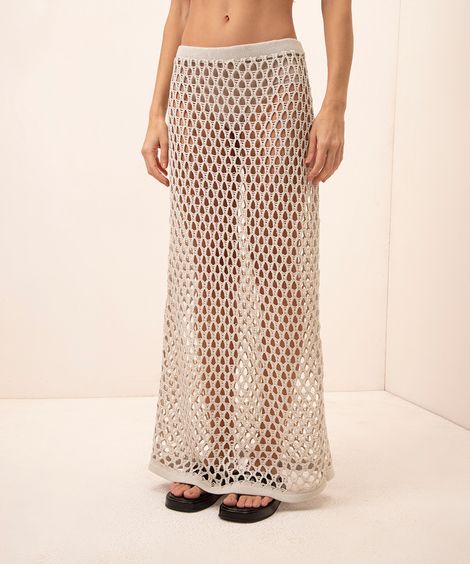 saia longa de tricot cintura alta mindset areia