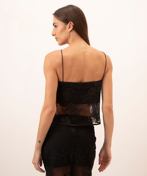 blusa de tule bordada com paetê alça fina mindset preto
