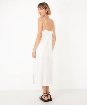 vestido midi com linho alça fina off white