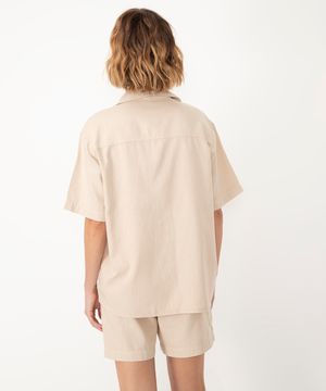 camisa de algodão com bolso manga curta bege médio