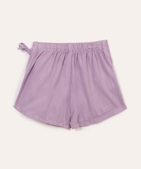 short saia infantil com linho e cordão lilás