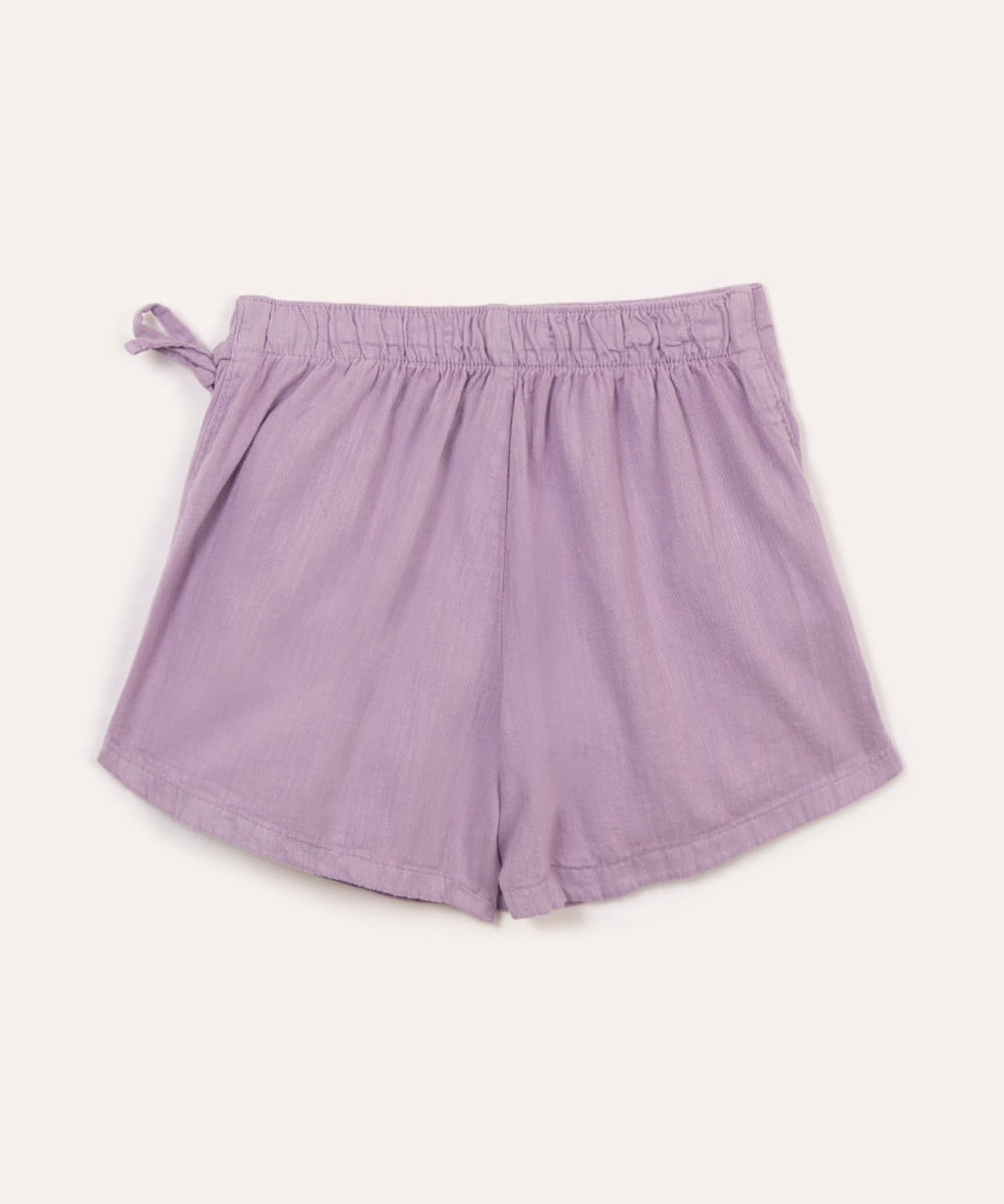 short saia infantil com linho e cordão lilás