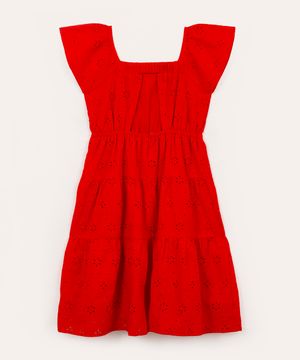 vestido infantil longo de laise manga curta vermelho