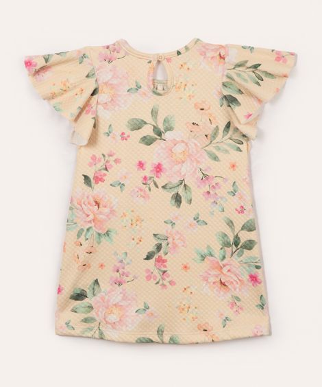 vestido infantil floral manga bufante rosa