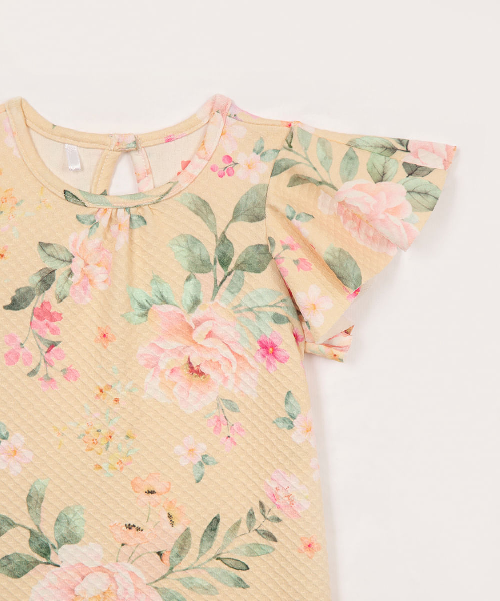 vestido infantil floral manga bufante rosa