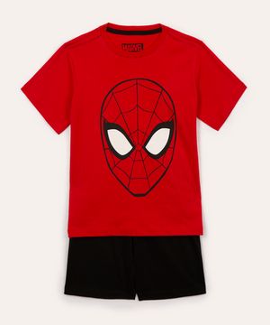 pijama infantil de algodão manga curta com short homem aranha vermelho