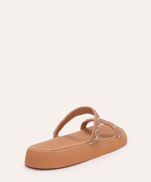 sandália flatform tiras tranças brilhos moleca nude