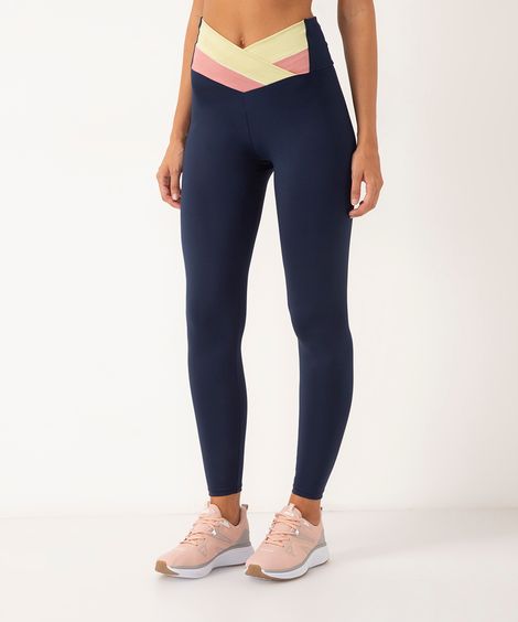 calça legging com cós recorte esportivo azul marinho