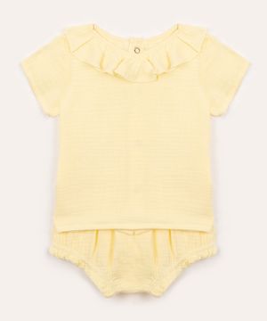 conjunto infantil texturizado manga curta amarelo