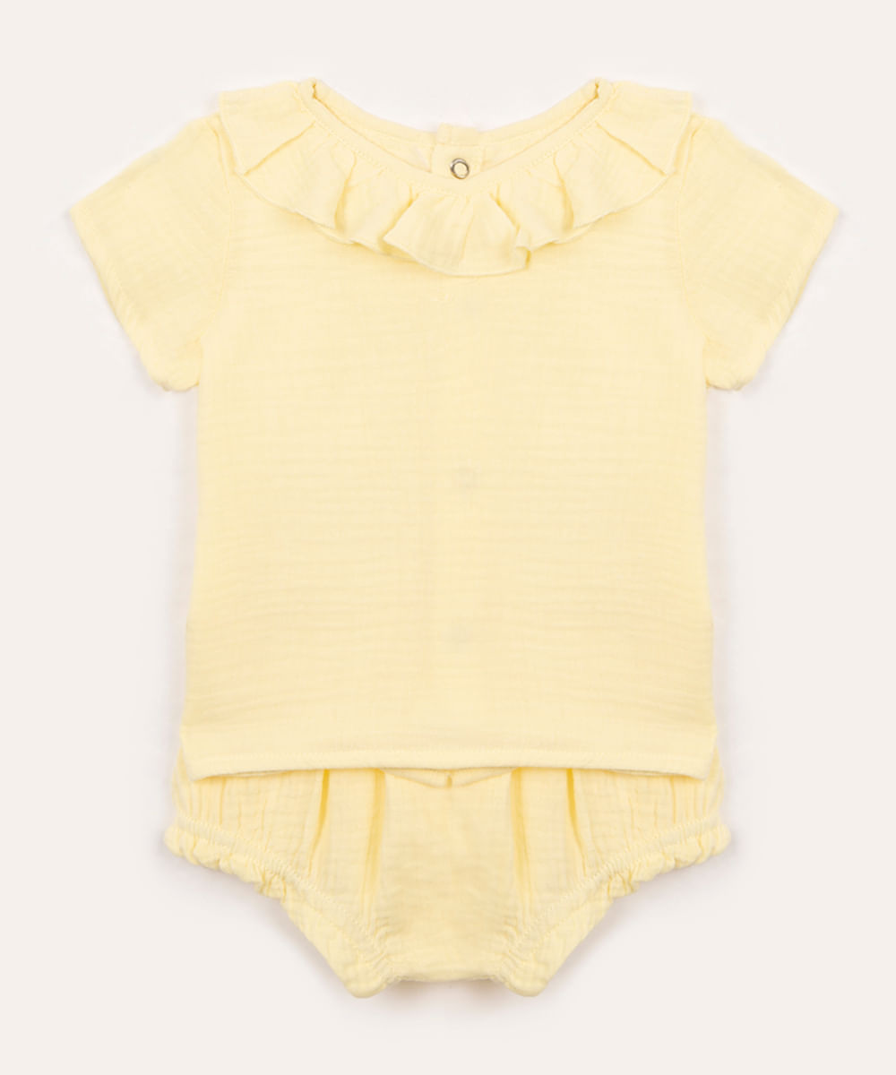 conjunto infantil texturizado manga curta amarelo