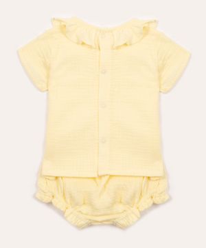 conjunto infantil texturizado manga curta amarelo