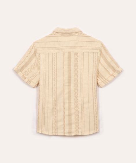 camisa de algodão infantil listrada manga curta bege