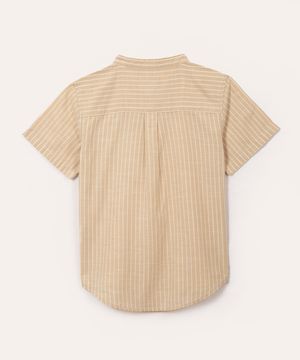 camisa de algodão infantil listrada manga curta bege