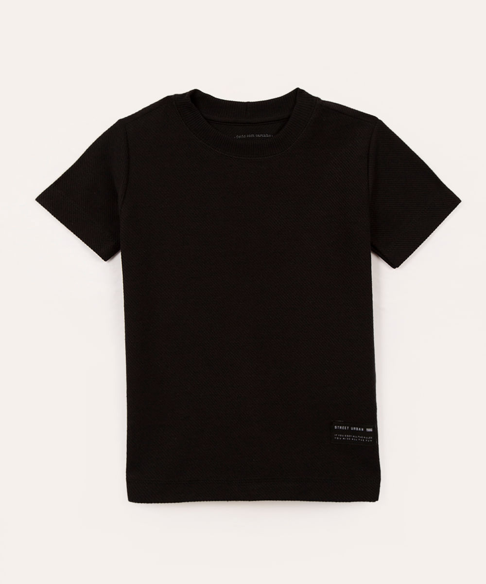 camiseta de moletom infantil manga curta preto
