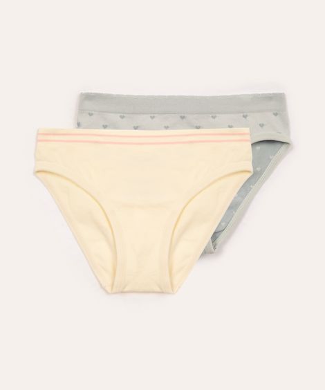 kit de 2 calcinhas infantis corações colorido