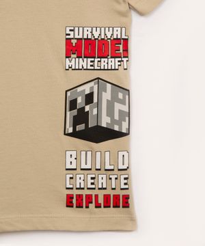 camiseta de algodão minecraft com capuz manga curta bege médio