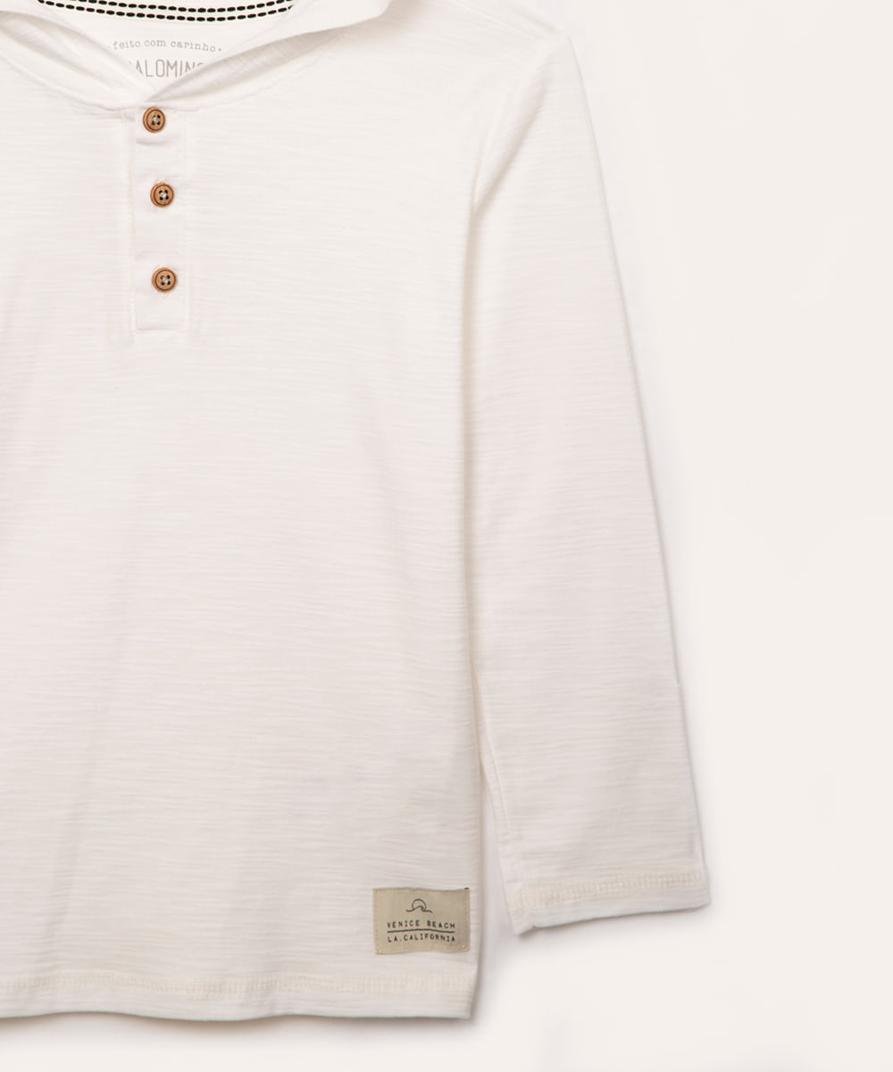camiseta infantil de algodão flamê com capuz off white