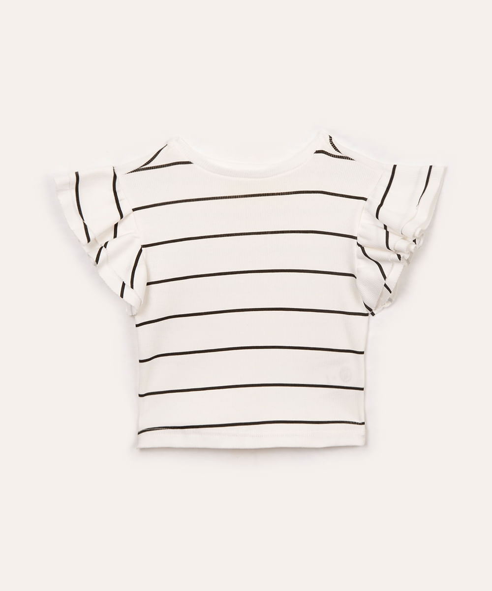 blusa de algodão infantil listrada com babado colorido