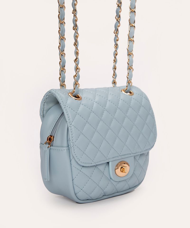 Mini Mochila Feminina Azul Clara Matelassê com Bolsos Sob