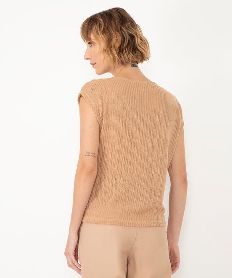 blusa de tricot com prega manga curta areia