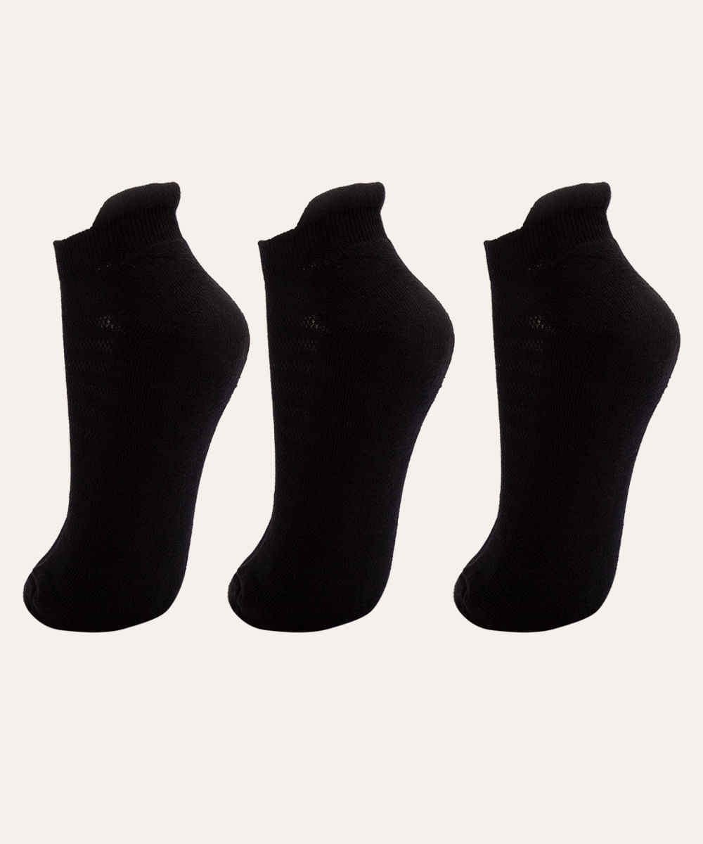 kit de 3 meias esportivas masculinas cano baixo preto