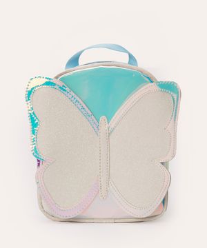mochila infantil holográfica borboleta com glitter colorido