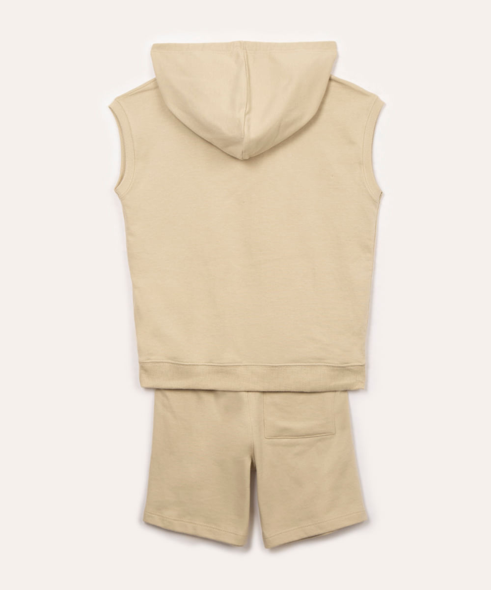 conjunto de moletom infantil regata com capuz - bege
