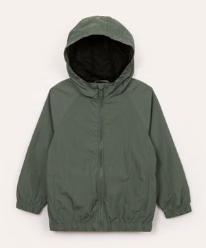 jaqueta corta vento infantil com capuz verde militar