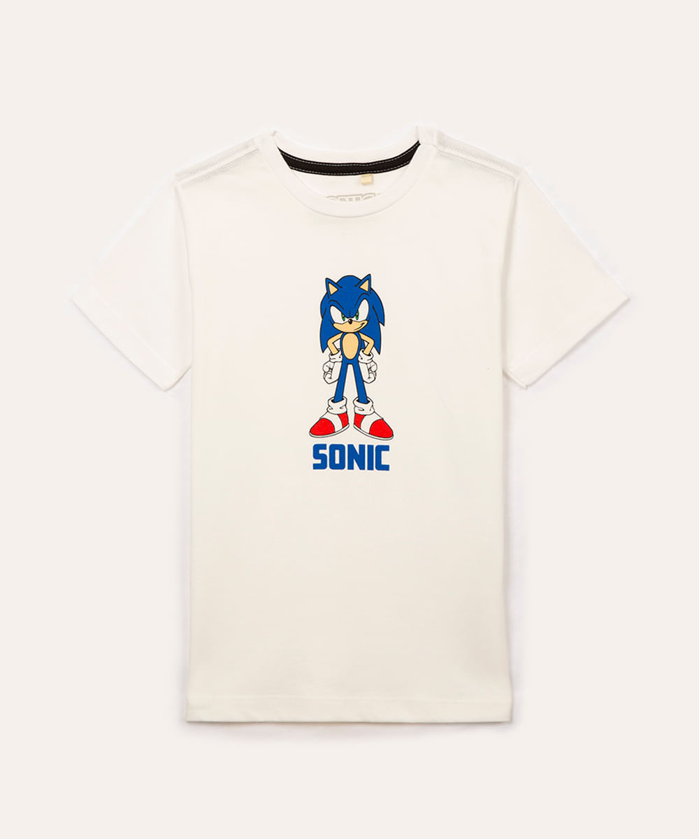 camiseta infantil sonic de algodão manga curta off white