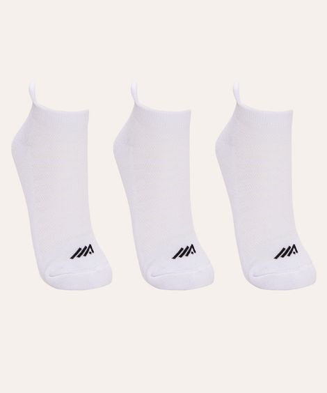 kit de 3 meias esportivas masculinas cano baixo branco