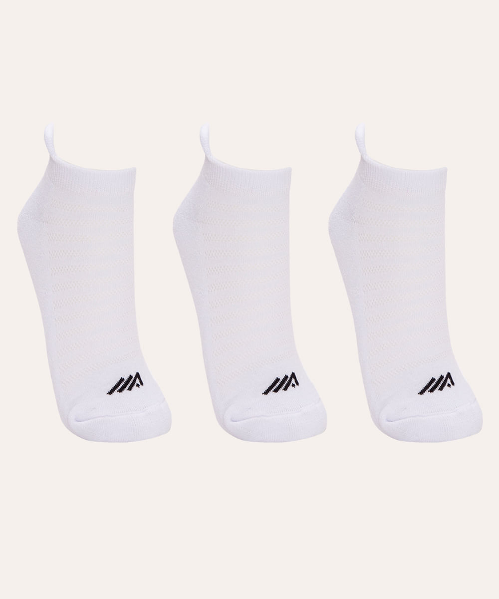 kit de 3 meias esportivas masculinas cano baixo branco
