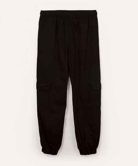 calça cargo juvenil de sarja com bolso preto