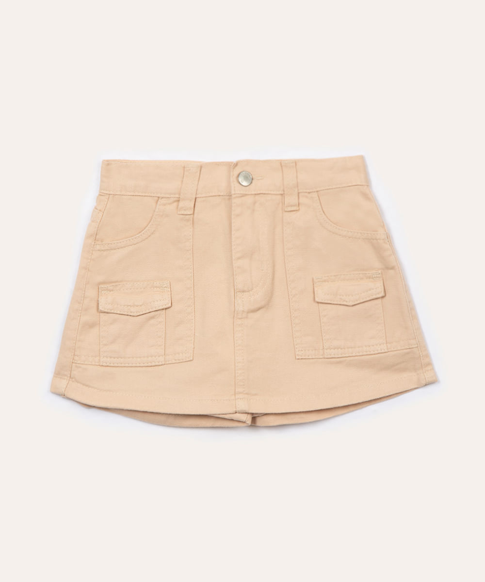 short de sarja infantil com bolsos cargo bege