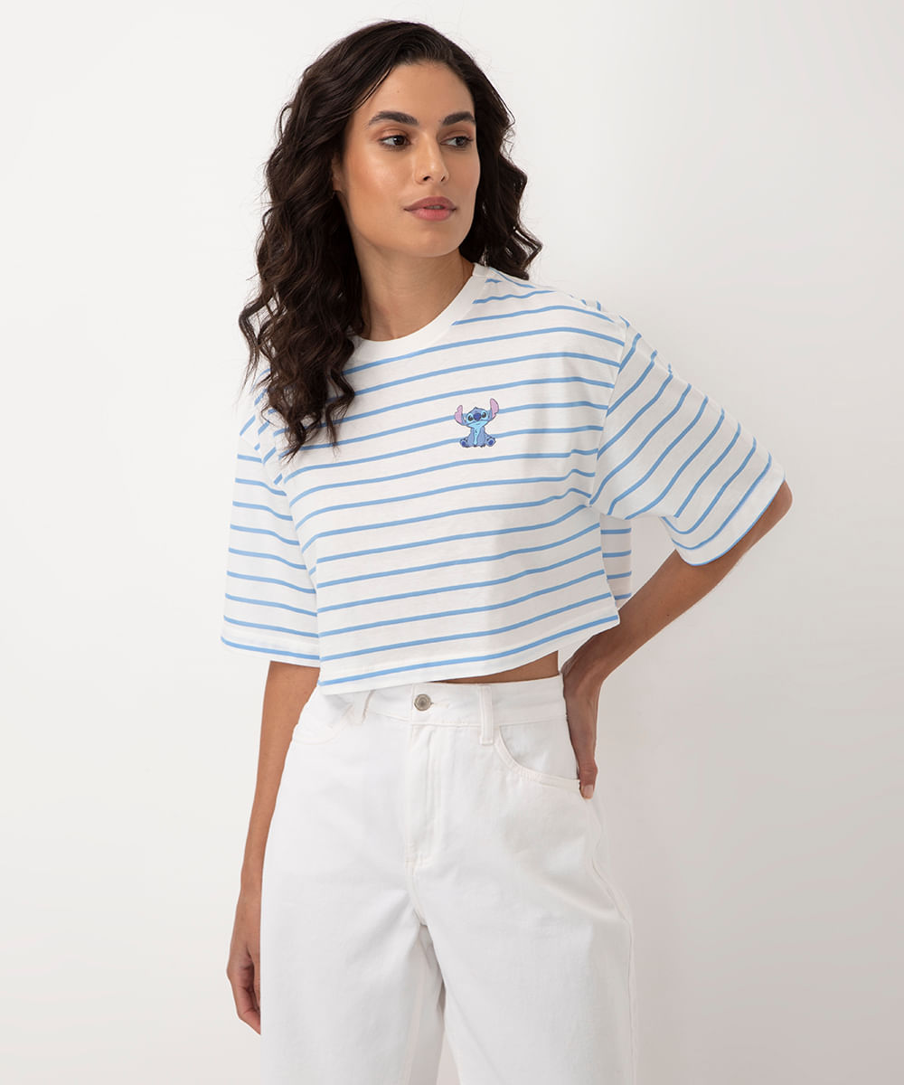 cropped jeans com brilho alça fina azul médio