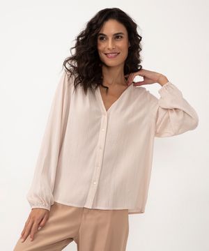 camisa de viscose com brilho manga longa areia