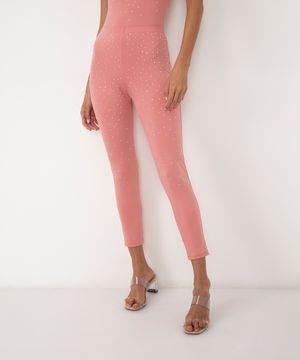 calça legging com brilho cintura alta com elástico rosa