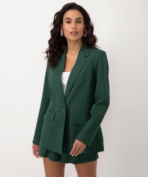 blazer alongado com linho manga longa verde