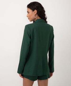 blazer alongado com linho manga longa verde