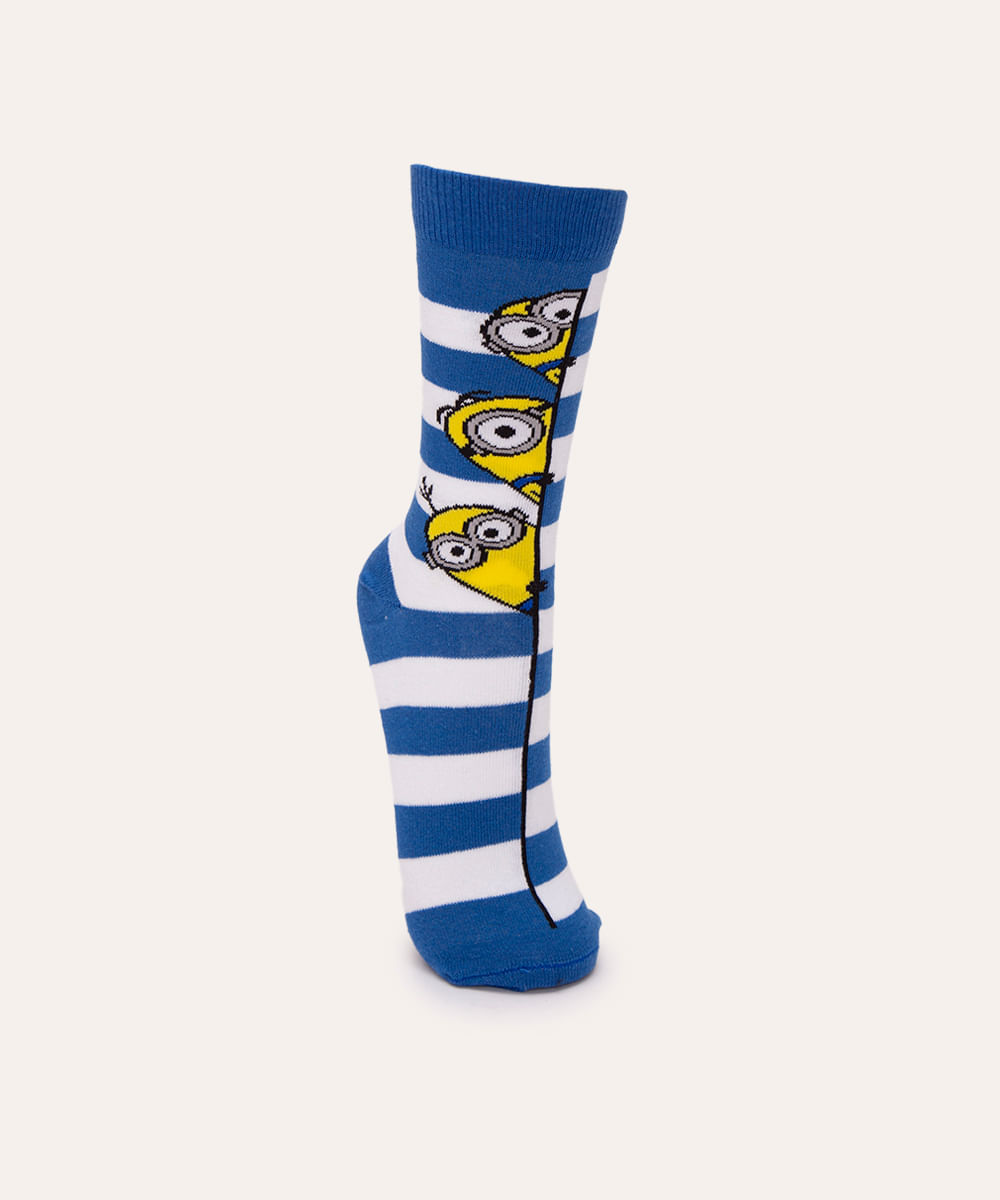 meia minions cano longo colorido